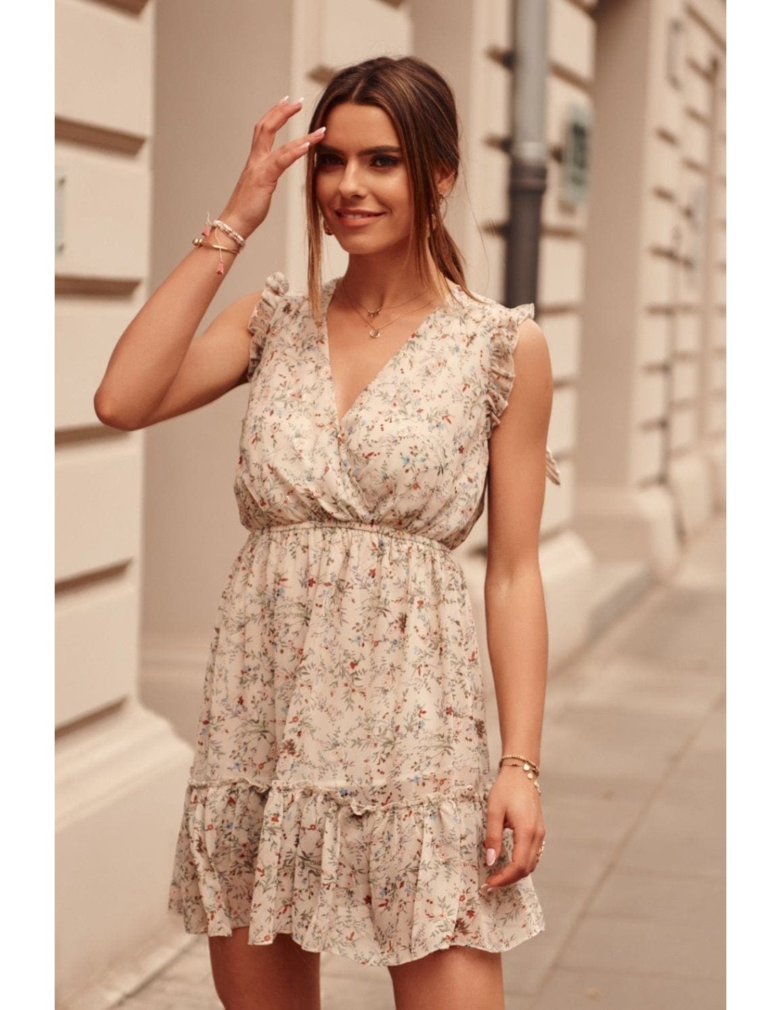 Delicate beige floral dress PR3187 - Online store - Boutique